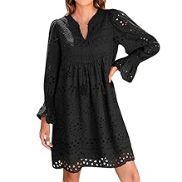 Dokotoo Dresses & Skirts - Dokotoo Cotton Embroidered Black Eyelet Dress